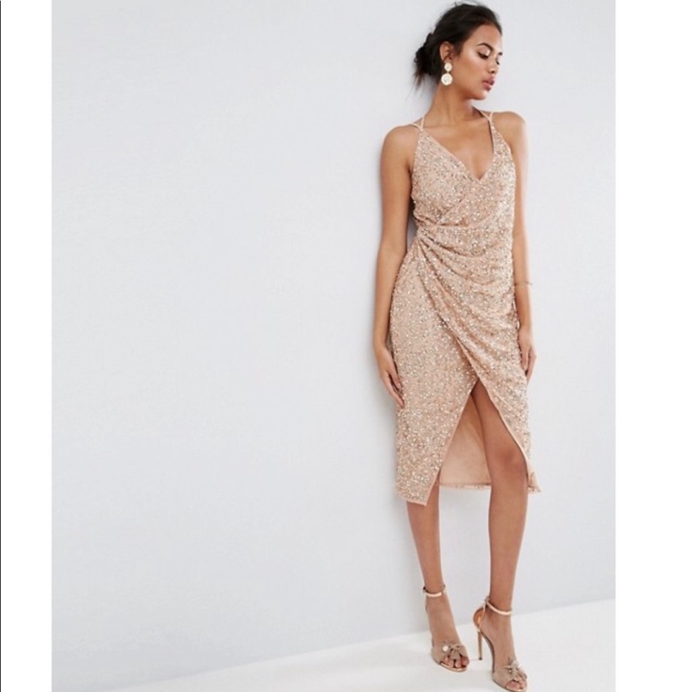 All over embellished drape midi dress